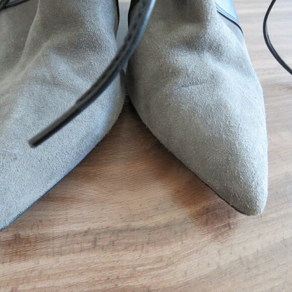 VINTAGE CHRISTIAN DIOR Black Gray Suede Leather Point Toe Wedge Slingback US 6 - Picture 7 of 16